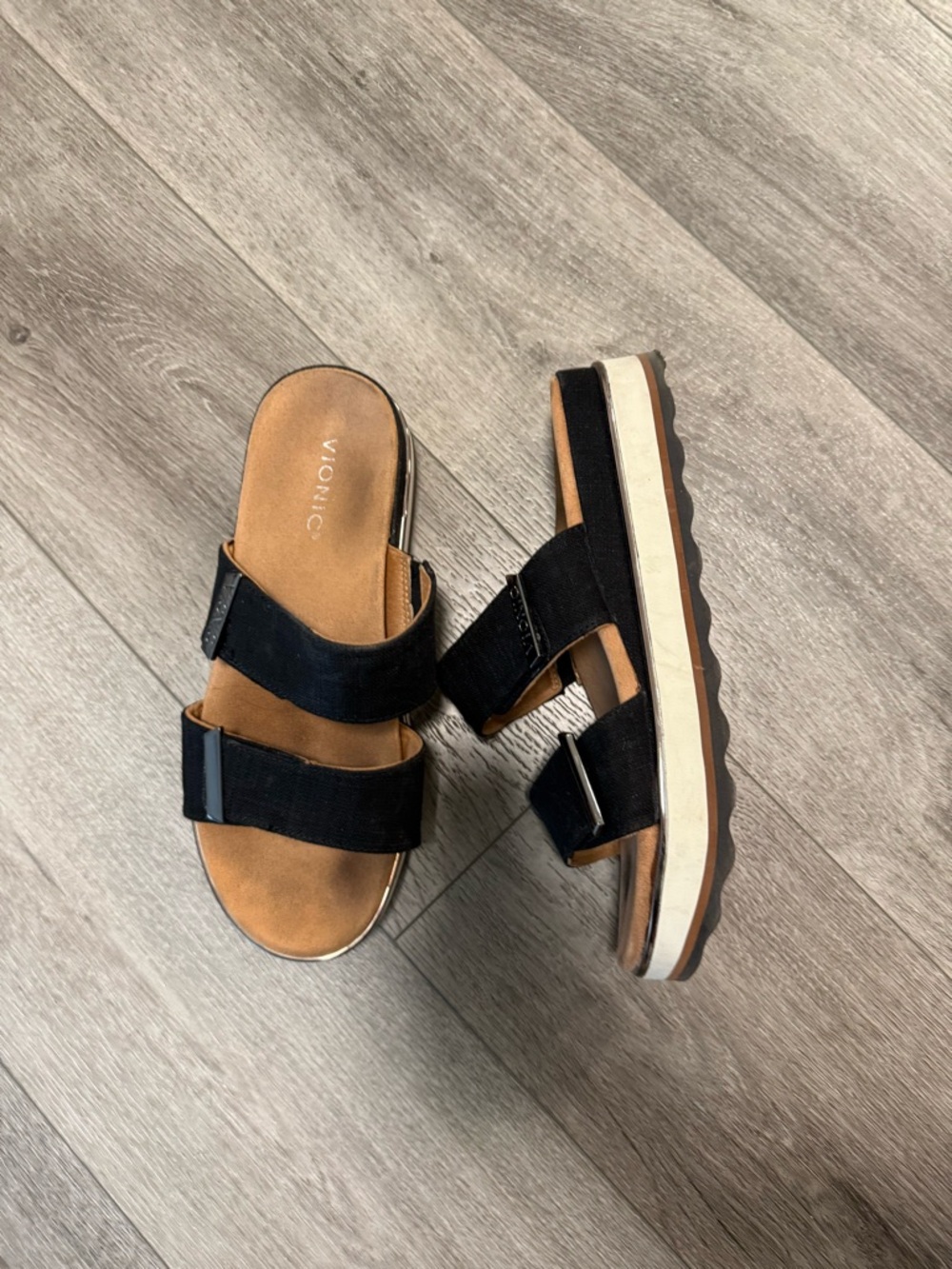 Vionic Phoenix Brandie Slide Black Linen Size 10